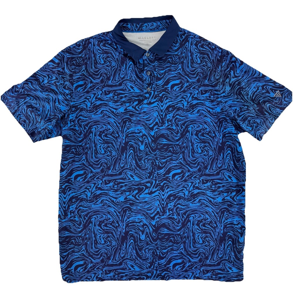 Maelreg Performance Golf Polo Shirt Mens XL Blue All Over Print